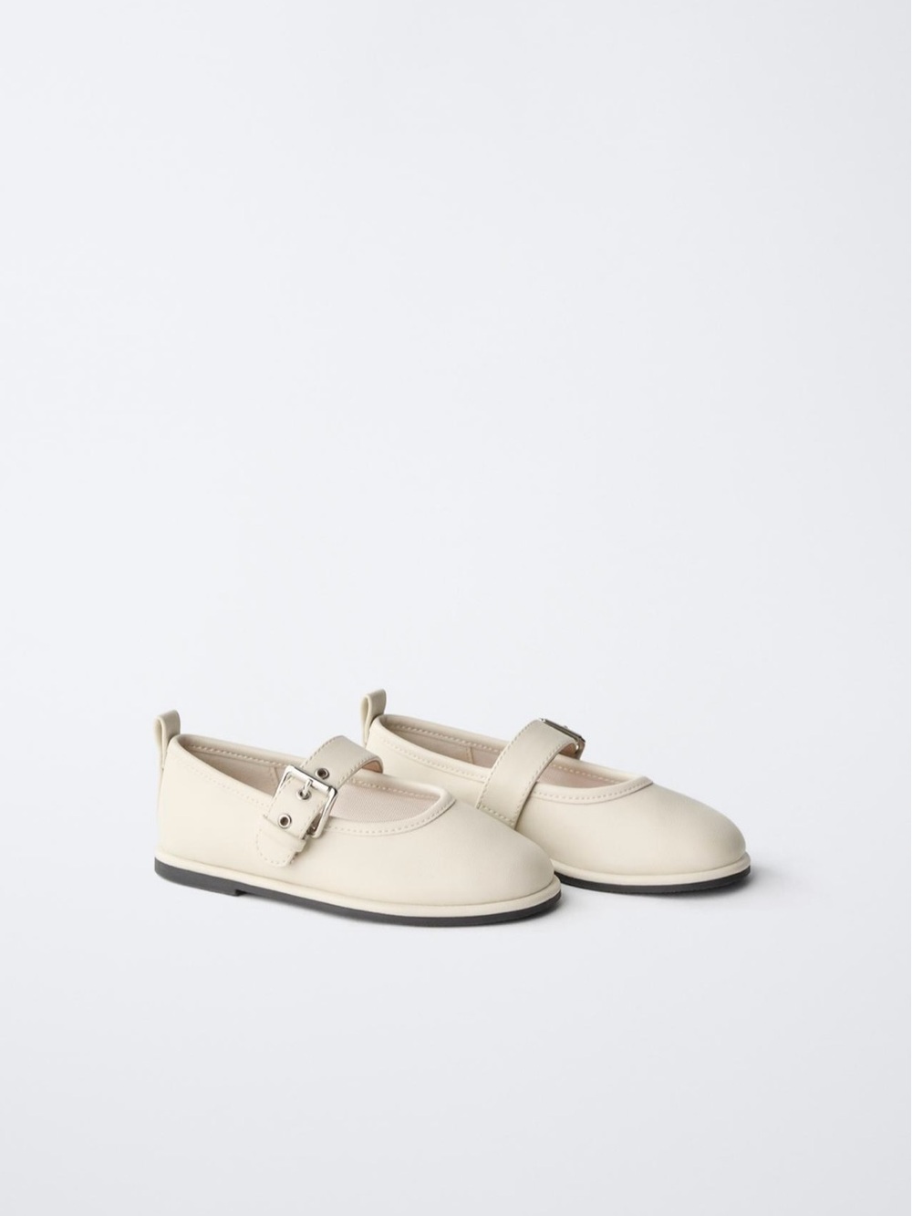 Zara Cream Mary Jane Shoes Buckle Ballet Flats